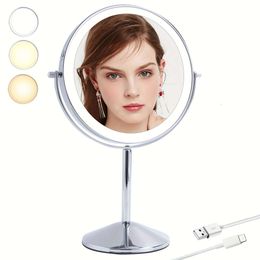 Magnifying Light, 1X/10X Double Sided Rechargeable Lighted Mirror, 3 Color Setting Makeup Vanity with 54 Leds, Dimmable Desk Lit Cosmetic Mirror