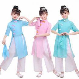 girls children's classical dance high quality embroidery elegant s fan dance Jiangnan umbrella hanfu Dance wear t9z8#