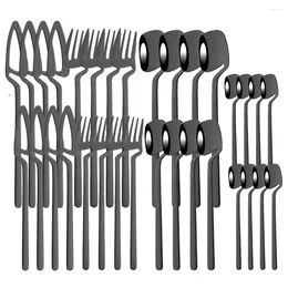 Dinnerware Sets 32Pcs Black Set 304 Stainless Steel Cutlery Knife Fork Spoon Dinner Flatware Kitchen Silverware Tableware