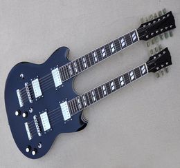 Factory Custom Double Neck Black Electric Guitar With 6 and 12 Strings Guitar Chrome Hardware Set in Body Rosewood Fretboard Offer5650179