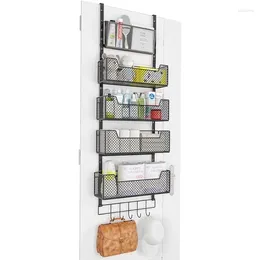 Hooks PVC Pocket Wall Mount Strong Load-Bearing Behind Door Organizer For Bathroom Bedroom Closet Pantry Cabinet Black