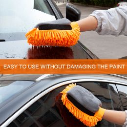 2/1PCS Waterproof Car Wash Microfiber Chenille Gloves Auto Care Double-faced Glove Car Washing Gloves Cleaning Brush Cloth Towel