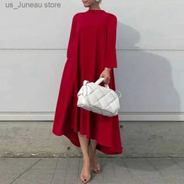 Basic Casual Dresses Yzzi 2023 New Spring Autumn Female Casual Long Slves High-Low Solid Colour Maxi Dresses Elegant Party Dresses For Women T240330