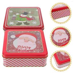 Storage Bottles 2pcs Christmas Candy Tin Large-capacity Cookie Jar Decorative Treat Box With Clear Window