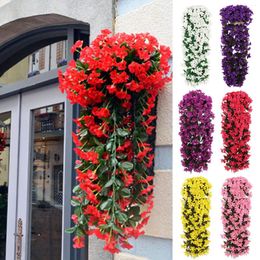 Decorative Flowers Hanging Basket Bunch Violet Flower Garland Wisteria Orchid Wall Artificial Peony