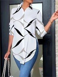 Women's Blouses Fashion Long Sleeve Women Shirt White Buttons Tops And 2024 Spring Casual Office Top Femme Blouse Print