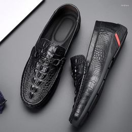 Casual Shoes Men's Leather Crocodile Pattern Pea Toe Cap Breathable Business One Foot Men