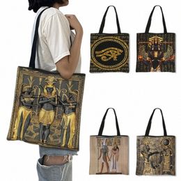 ancient Egyptian Art Print Shop Bag Women Handbag Egypt Pharaoh Anubis Shoulder Tote Bag Reusable Grocery Shopper Bags D0MY#