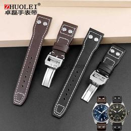 Bands Genuine Leather Rivets band For IWC Big Pilot Spitfire Brown Black Cowhide Folding Buckle Men Strap 21x18mm 22x18mm H240330