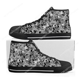 Shoes SKull PAisley Gothic Goth Punk High Top Sneakers Mens Womens Teenager Canvas Sneaker Casual Custom Made Shoes Customise Shoe