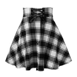 Gothic Punk Harajuku Women Plaid Print Skirt Lace Up Hip Hop Winter Casual Green Grey Red Plaid Pleated Woollen Skater Punk 2024