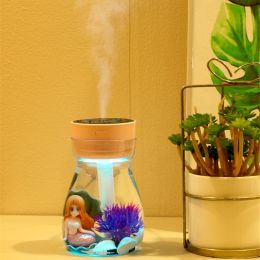 Mini Portable Air Humidifier Mermaid Landscape USB Mist Sprayer Aroma Oil Diffuser with 7 Colours Light Household Air Purifier