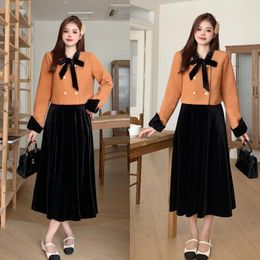 Two Piece Dress Plus Size Chubby Girl Autumn And Winter Temperament Women's Thick Age-reducing Suit Jacket Coat Velvet Skirt Two-piece Set