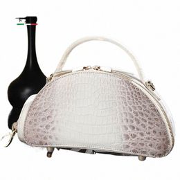2024 Luxury Crocodile Leather Himalayan White Crossbody Bag For Women's Genuine Leather Half Round Saddle Bag Fi Handbag 45 k3gc#