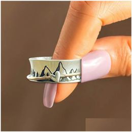 Band Rings Vintage Fashion Personalised Inspiration Mountain Lover Heart Rotatable Decompression Ring For Women Men Finger Jewellery Dr Dhair