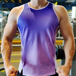 Men's T-Shirts Mens sports sleeveless running training quick drying vest patch work elastic breathable vest top mens fitness vest J240330