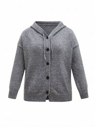 onelink Woolen Solid Grey Butts Up Hoodie 2022 Autumn Winter Plus Size Women Cardigan Sweater Oversize Knit Jacket Clothing r3FS#