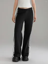 Women's Pants Womens Wide Leg Track Cargo Palazzo Pant Slouchy Side Stripe Detail Jogger Trousers Y2K Sweatpants With Pockets