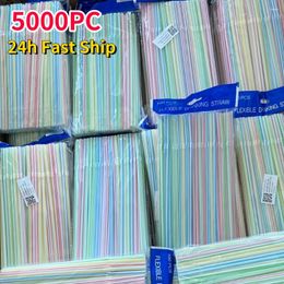 Disposable Cups Straws 5000 Pcs Plastic Drinking Multi-colored Striped Bendable Elbow Party Event Alike Supplies Rietjes