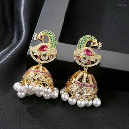 Dangle Earrings Vintage Beads Pearl Crystal Phoenix Jhumka Jhumki Drop Gypsy Ethnic Zircon Bells Jewelry Women Bollywood Gifts