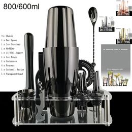 12pcs BlackRose GoldSilver 800750600ml Boston Shakers Bartender Kit Cocktail Shaker Set Bar Tools Stand Cocktail Recipe 240319