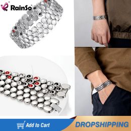 Bracelets Rainso Luxury Magnetic Bracelet Homme Trendy Bio Energy Jewellery Stainless Steel Bracelets For Man Women 4in1 Health Care Bangles