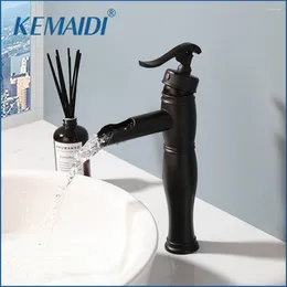 Bathroom Sink Faucets KEMAIDI Basin Faucet Waterfall Cold Mixer Tap Single Handle Deck Mounted Black/Antique Brass
