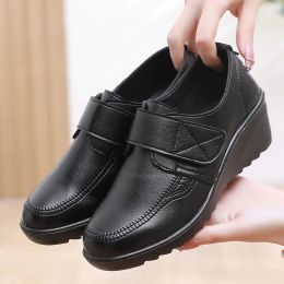 GKTINOO 2024 Spring Autumn New Women's Single Shoes Wedges Soft Sole Comfortable Large Size Mother's Leather High Heels Shoes