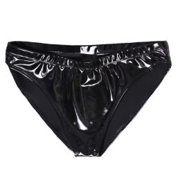 Women Faux Leather Briefs Sexy Bright Small Wrapped Hip Bright Mirror Paint High Waist Appeal Lingerie Shiny Underwear Clubwear