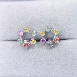 Stud Earrings Natural Real Colourful Tourmaline Flower Earring 2.5 2.5mm 0.1ct 12pcs Gemstone 925 Sterling Silver Fine Jewellery X227202