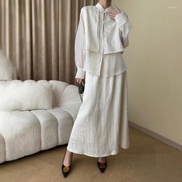 Two Piece Dress Chinese Style Elegant Skirt Suits Fashion Long-sleeved O Neck Shirts Tops With A-line Long Skirts Set Women High Street