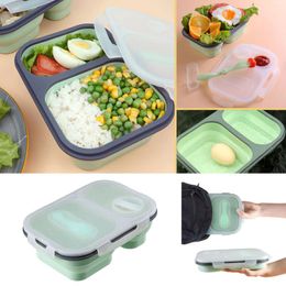 Dinnerware Silicone Folding Lunch Box Rectangular Compartment Portable Sealed Insulation Microwave