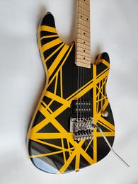 Electric Guitar 6-string ,Yellow and Black Striped series guitars Maple neck and Fingerboard Floyd rose Vibrato Bridge Customise Factory