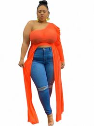 plus Size Women Clothing Mesh Top One Shoulder Top Streetwear Transparent Sexy Lg Blouse Dr Wholesale Bulk Dropship i8lA#