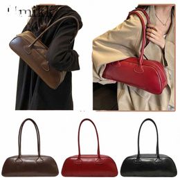 women Simple Underarm Bag Large Capacity PU Leather Retro Commuting Bag Solid Colour Stylish Cylinder Bag Single Shoulder s0L3#