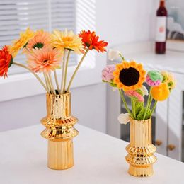 Vases Gold Ceramic Flower Vase Geometric Pots For Living Room Bedroom Dining Table Figurines Arrangement Dropship