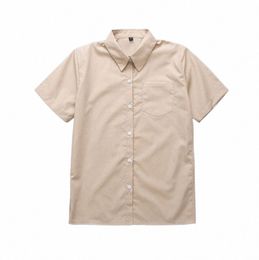 japanese School Uniform Girl And Boy School Tops Short Sleeve Cott Shirt Women Men Oversize XS-5XL khaki brown Work Uniform 44Ss#