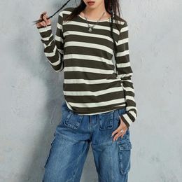 Women's T Shirts Fashion Tube Top Long Sleeve Shirt Stripe Print Basic Tops Casual Pullover For Fall Club Aesthetic Clothes Streetwear