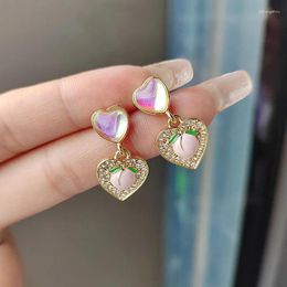 Stud Earrings 2024 Korea Peach Heart For Women Fresh Lovely Cute Inlaid Rhinestone Jewelry Party Wedding Gifts