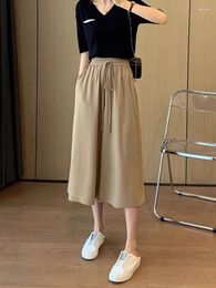 Women's Pants Summer Black Plus Size Women High-waisted Temperament Brown Casual Wide Leg Seven Point Pleated Loose Simplicity