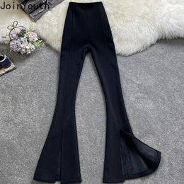 Women's Pants 2024 Bottoms Fashion Plare For Women High Waist Slim Fit Black Trousers Simple Thicked Split Vintage Pantalon Femme