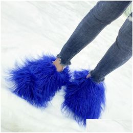 Slippers Slippers New Designer Long Hair Sheep Fur Slides For Design Women 39S Drop Delivery Smt69 Dh1Td