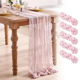 5PCS SemiSheer Gauze Pink Wedding Table Runner Vintage Cheesecloth Dining Party Christmas Banquets Arches Cake Decor 240322