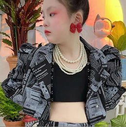 Jackets 2024 Korean Style Girls Denim Blazer Spring Puff Sleeve Fashion Coat 3-8t B368