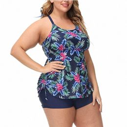 swimwear Women 2024 New Printed 2 Piece Tankini Swimsuit Tummy Ctrol High Waist Plus Size Women Clothing Sport Bathing Suit E3zr#