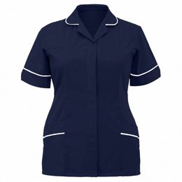 solid Colour Women's Operating Room Nurse Uniform Tops Short Sleeve Workwear V-Neck Medical Tops T-Shirt Clinic Scrubs Tops o5RH#