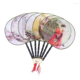 Decorative Figurines Chinese Style Vintage Printing Silk Fan Round Hand Dance Wedding Gift Craft Home Decor Accessories Random