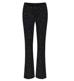 Women's Pants Super Easy To Wear Drawstring Black Polka Dot Star Printed Long Slim And Slightly Flared