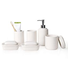 6PCS, Ceramic White Set, Classic Design Accessories Set Complete, Home Apartment Modern Bathroom Decor Vanity Counter, ANTIS'S HOME