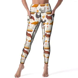 Women's Leggings Funny Chicken Print Easter Egg Pattern Fitness Yoga Pants Push Up Quick-Dry Sport Legging Pockets Aesthetic Leggins